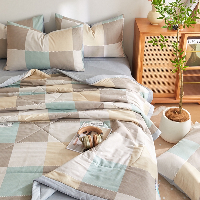 91家纺网 家纺一手货源 找家纺 海洋家纺 2026新款A类里外全棉棉花夏被-格子系列 风格二 宝利格 绿