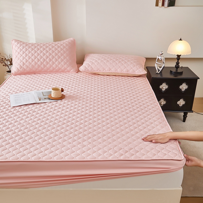 91家纺网 家纺一手货源 找家纺 三盛源 2026新款防水夹棉床笠单件A类防尘隔尿罩家用单双人床垫席梦思全包保护罩-缤纷系列（支持小批量定制尺寸） 缤纷系列-嫩粉