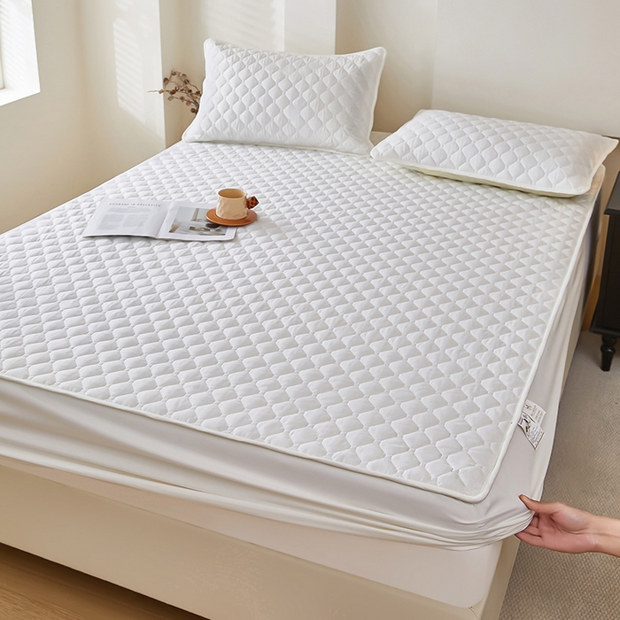 91家纺网 家纺一手货源 找家纺 三盛源 2026新款防水夹棉床笠单件A类防尘隔尿罩家用单双人床垫席梦思全包保护罩-缤纷系列（支持小批量定制尺寸） 缤纷系列-象牙白