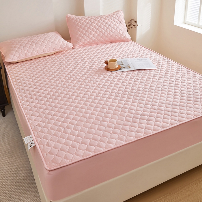 91家纺网 家纺一手货源 找家纺 三盛源 2026新款防水夹棉床笠单件A类防尘隔尿罩家用单双人床垫席梦思全包保护罩-缤纷系列（支持小批量定制尺寸） 缤纷系列-嫩粉