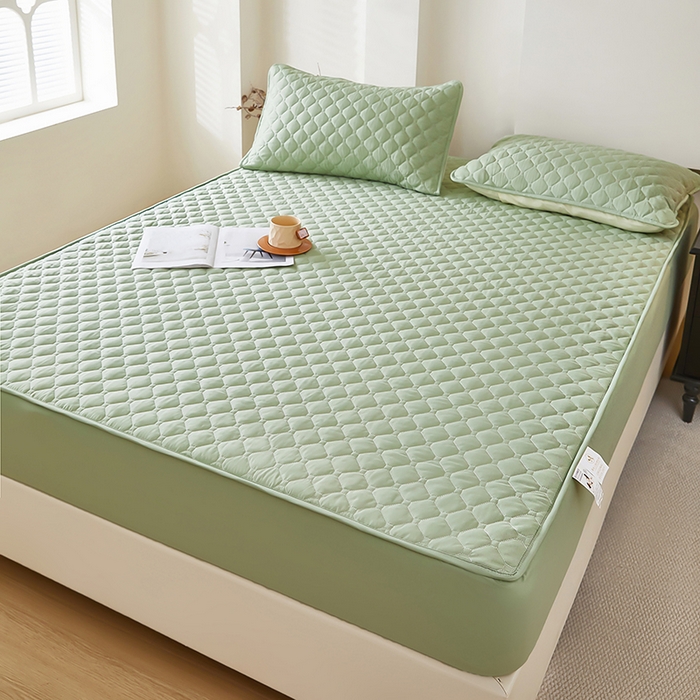91家纺网 家纺一手货源 找家纺 三盛源 2026新款防水夹棉床笠单件A类防尘隔尿罩家用单双人床垫席梦思全包保护罩-缤纷系列（支持小批量定制尺寸） 缤纷系列-芥末绿