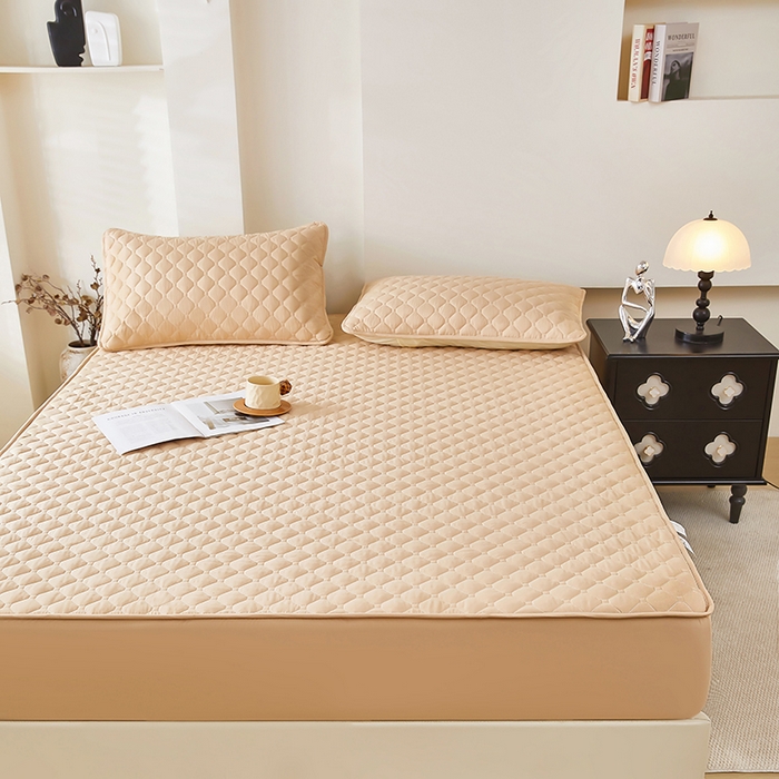 91家纺网 家纺一手货源 找家纺 三盛源 2026新款防水夹棉床笠单件A类防尘隔尿罩家用单双人床垫席梦思全包保护罩-缤纷系列（支持小批量定制尺寸） 缤纷系列-驼色