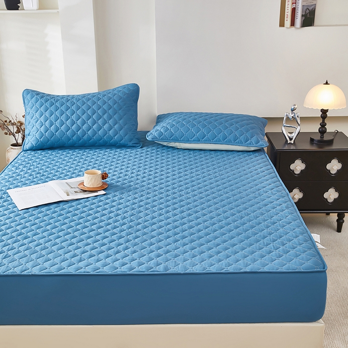 91家纺网 家纺一手货源 找家纺 三盛源 2026新款防水夹棉床笠单件A类防尘隔尿罩家用单双人床垫席梦思全包保护罩-缤纷系列（支持小批量定制尺寸） 缤纷系列-深海蓝