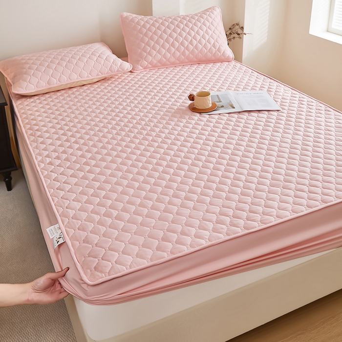 91家纺网 家纺一手货源 找家纺 三盛源 2026新款防水夹棉床笠单件A类防尘隔尿罩家用单双人床垫席梦思全包保护罩-缤纷系列（支持小批量定制尺寸） 缤纷系列-嫩粉