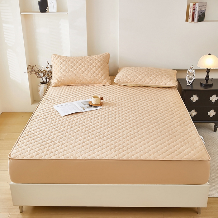 91家纺网 家纺一手货源 找家纺 三盛源 2026新款防水夹棉床笠单件A类防尘隔尿罩家用单双人床垫席梦思全包保护罩-缤纷系列（支持小批量定制尺寸） 缤纷系列-驼色