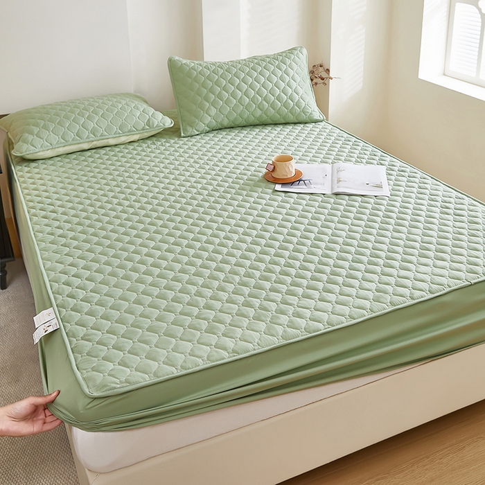 91家纺网 家纺一手货源 找家纺 三盛源 2026新款防水夹棉床笠单件A类防尘隔尿罩家用单双人床垫席梦思全包保护罩-缤纷系列（支持小批量定制尺寸） 缤纷系列-芥末绿