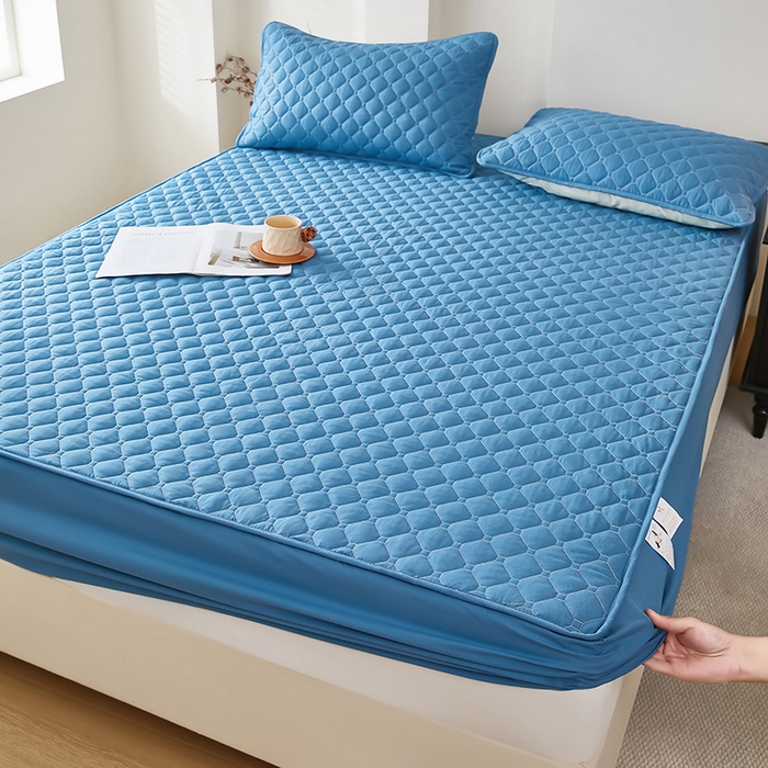 91家纺网 家纺一手货源 找家纺 三盛源 2026新款防水夹棉床笠单件A类防尘隔尿罩家用单双人床垫席梦思全包保护罩-缤纷系列（支持小批量定制尺寸） 缤纷系列-深海蓝