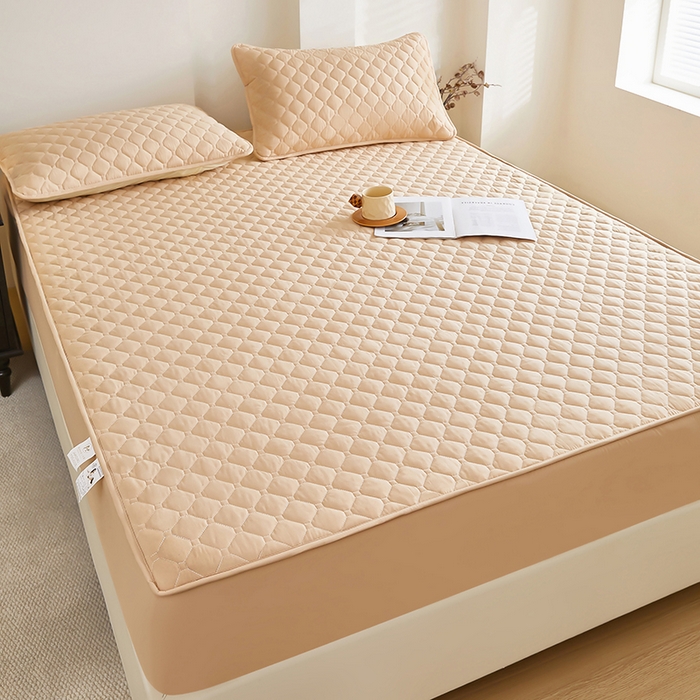 91家纺网 家纺一手货源 找家纺 三盛源 2026新款防水夹棉床笠单件A类防尘隔尿罩家用单双人床垫席梦思全包保护罩-缤纷系列（支持小批量定制尺寸） 缤纷系列-驼色