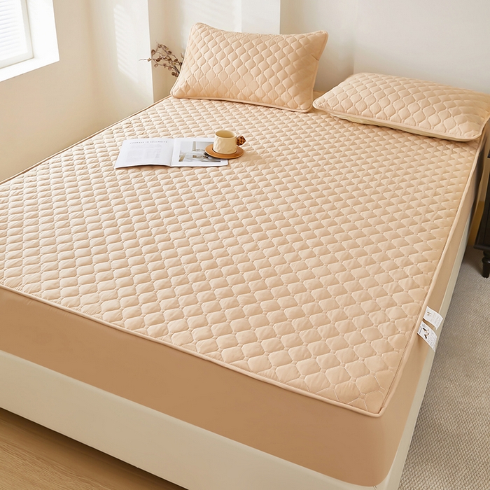 91家纺网 家纺一手货源 找家纺 三盛源 2026新款防水夹棉床笠单件A类防尘隔尿罩家用单双人床垫席梦思全包保护罩-缤纷系列（支持小批量定制尺寸） 缤纷系列-驼色