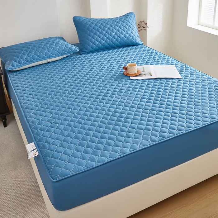 91家纺网 家纺一手货源 找家纺 三盛源 2026新款防水夹棉床笠单件A类防尘隔尿罩家用单双人床垫席梦思全包保护罩-缤纷系列（支持小批量定制尺寸） 缤纷系列-深海蓝