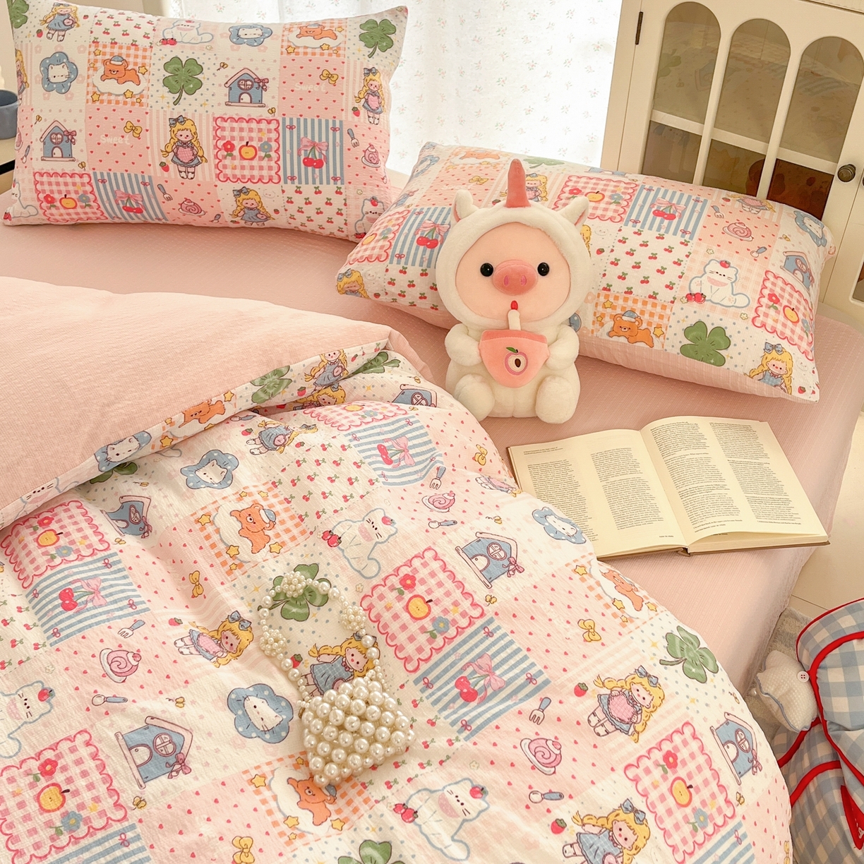 91家纺网 家纺一手货源 找家纺 瑞钰 2026新款直播热款高品质高克重泡泡纱泡芙纱四件套 小公主