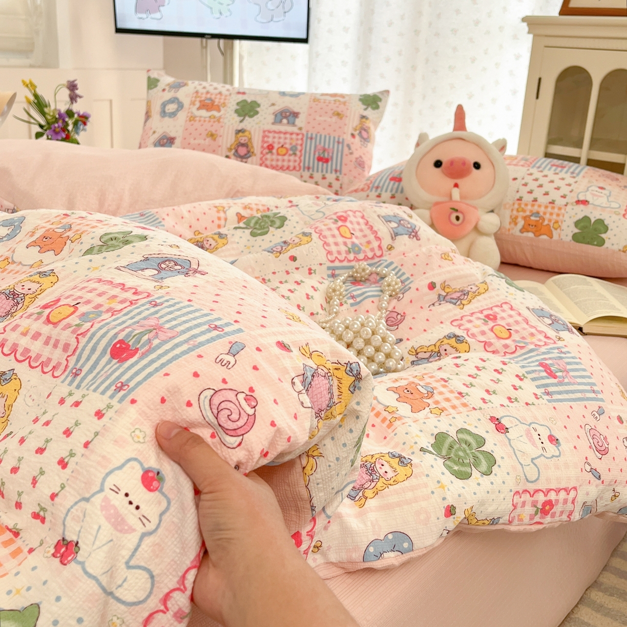 91家纺网 家纺一手货源 找家纺 瑞钰 2026新款直播热款高品质高克重泡泡纱泡芙纱四件套 小公主