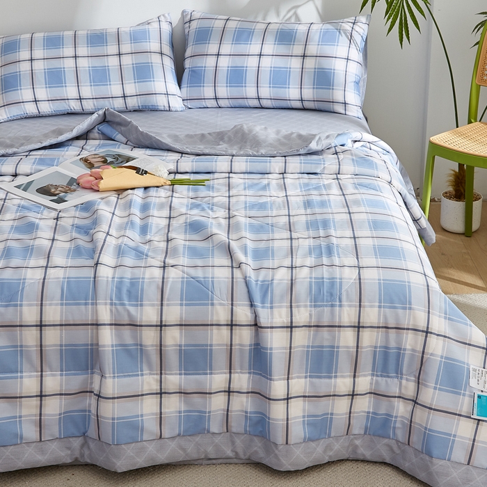 91家纺网 家纺一手货源 找家纺 海洋家纺 2026新款A类里外全棉棉花夏被-格子系列 风格二 格调 兰