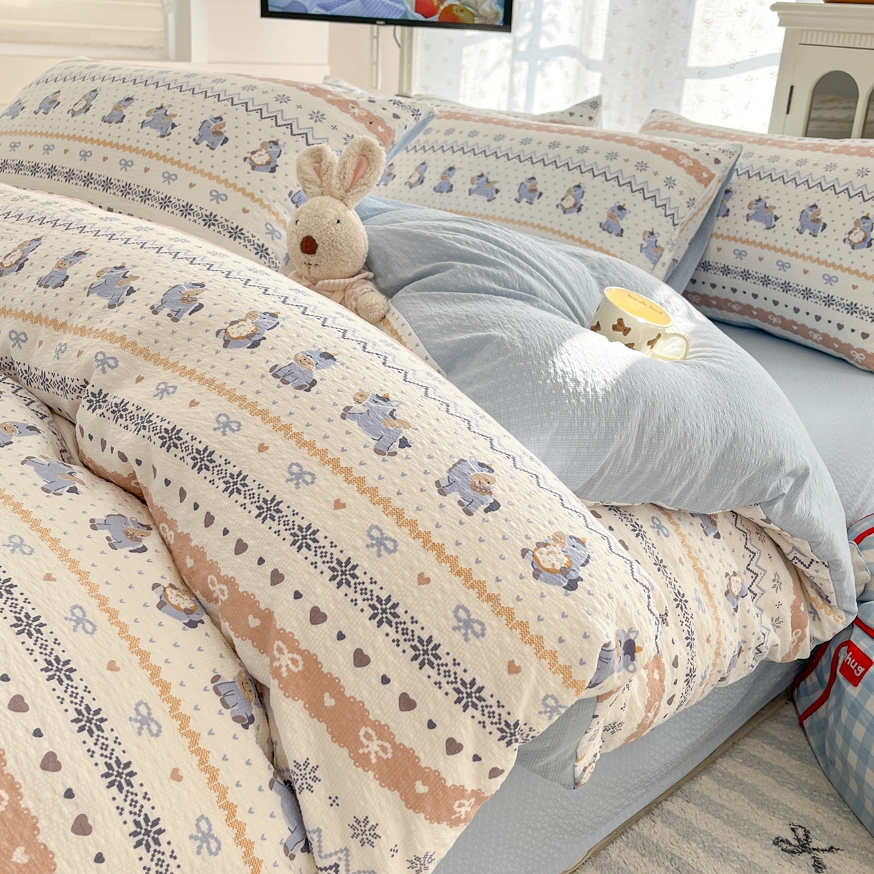 瑞钰 2026新款直播热款高品质高克重泡泡纱泡芙纱四件套 小马驹