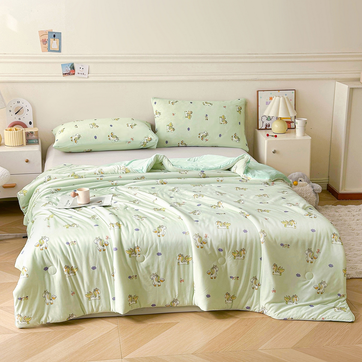 91家纺网 家纺一手货源 找家纺 悦织语 2026新款凉感丝（含氨纶）双面凉感冰丝夏凉被空调被 好运加马