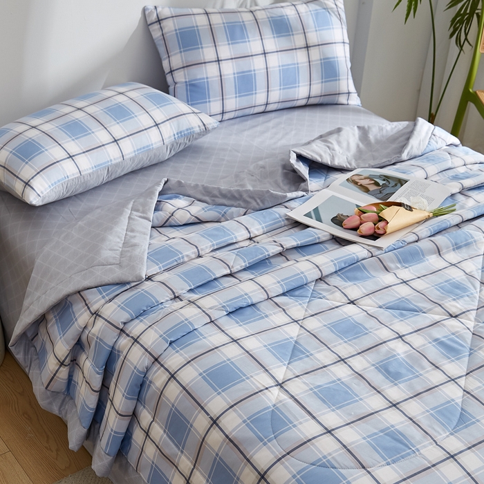 91家纺网 家纺一手货源 找家纺 海洋家纺 2026新款A类里外全棉棉花夏被-格子系列 风格二 格调 兰