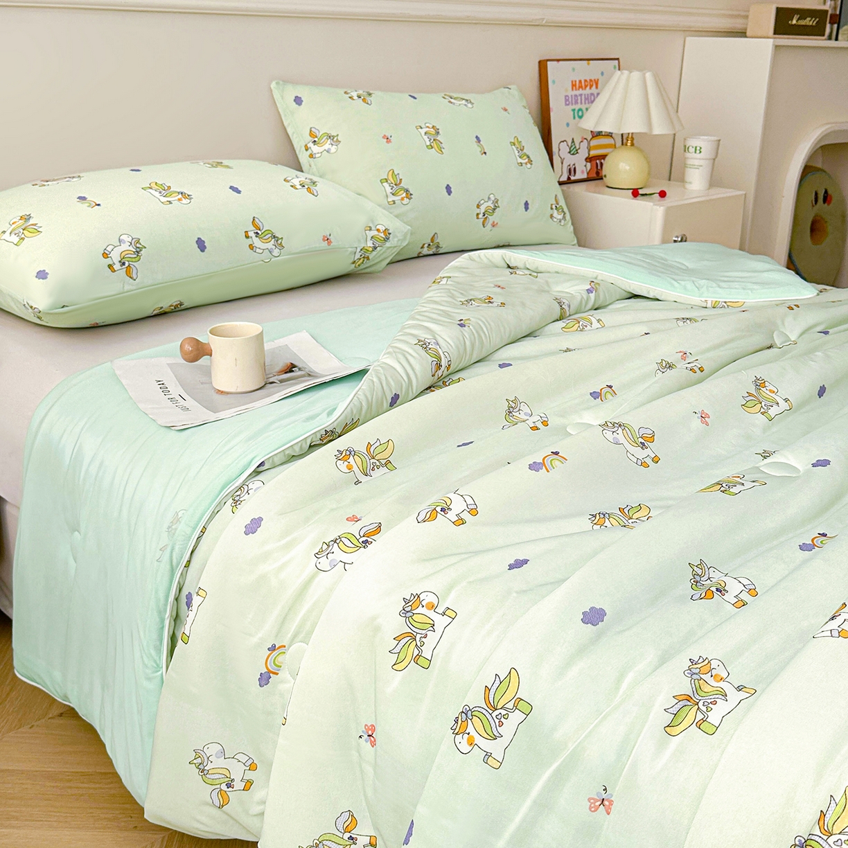 91家纺网 家纺一手货源 找家纺 悦织语 2026新款凉感丝（含氨纶）双面凉感冰丝夏凉被空调被 好运加马