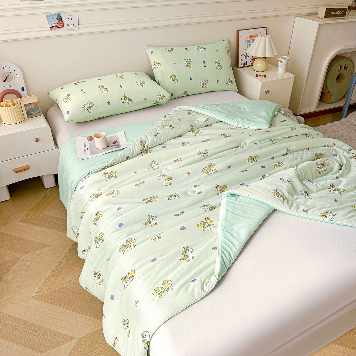 91家纺网 家纺一手货源 找家纺 悦织语 2026新款凉感丝（含氨纶）双面凉感冰丝夏凉被空调被 好运加马