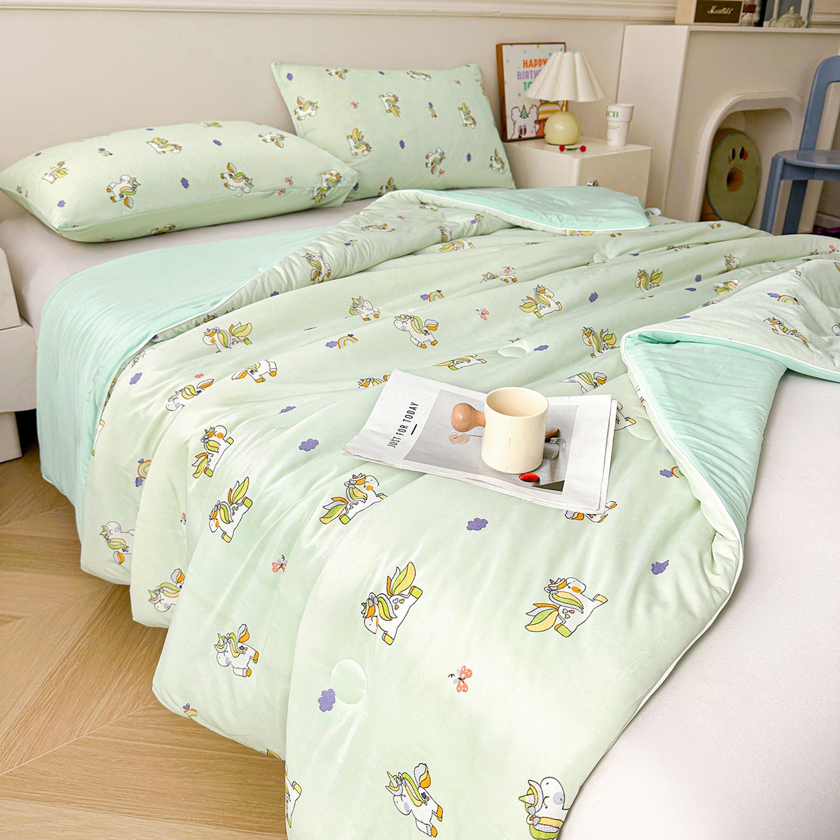 91家纺网 家纺一手货源 找家纺 悦织语 2026新款凉感丝（含氨纶）双面凉感冰丝夏凉被空调被 好运加马