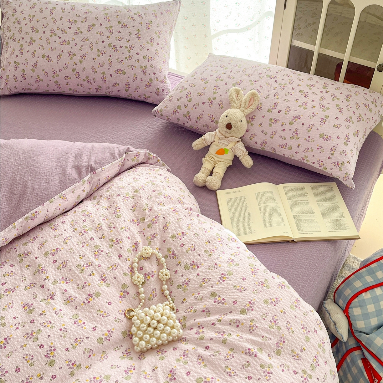 91家纺网 家纺一手货源 找家纺 瑞钰 2026新款直播热款高品质高克重泡泡纱泡芙纱四件套 小葡萄