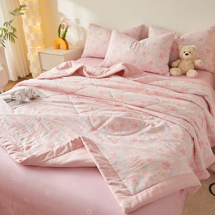 91家纺网 家纺一手货源 找家纺 海洋家纺 2026新款全棉双层纱夏被被子被芯 芙蓉 粉