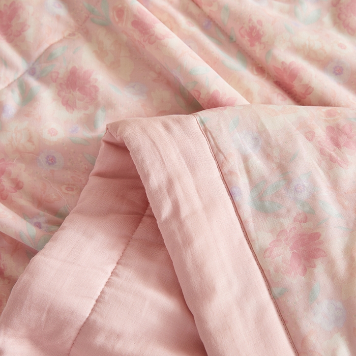 91家纺网 家纺一手货源 找家纺 海洋家纺 2026新款全棉双层纱夏被被子被芯 芙蓉 粉