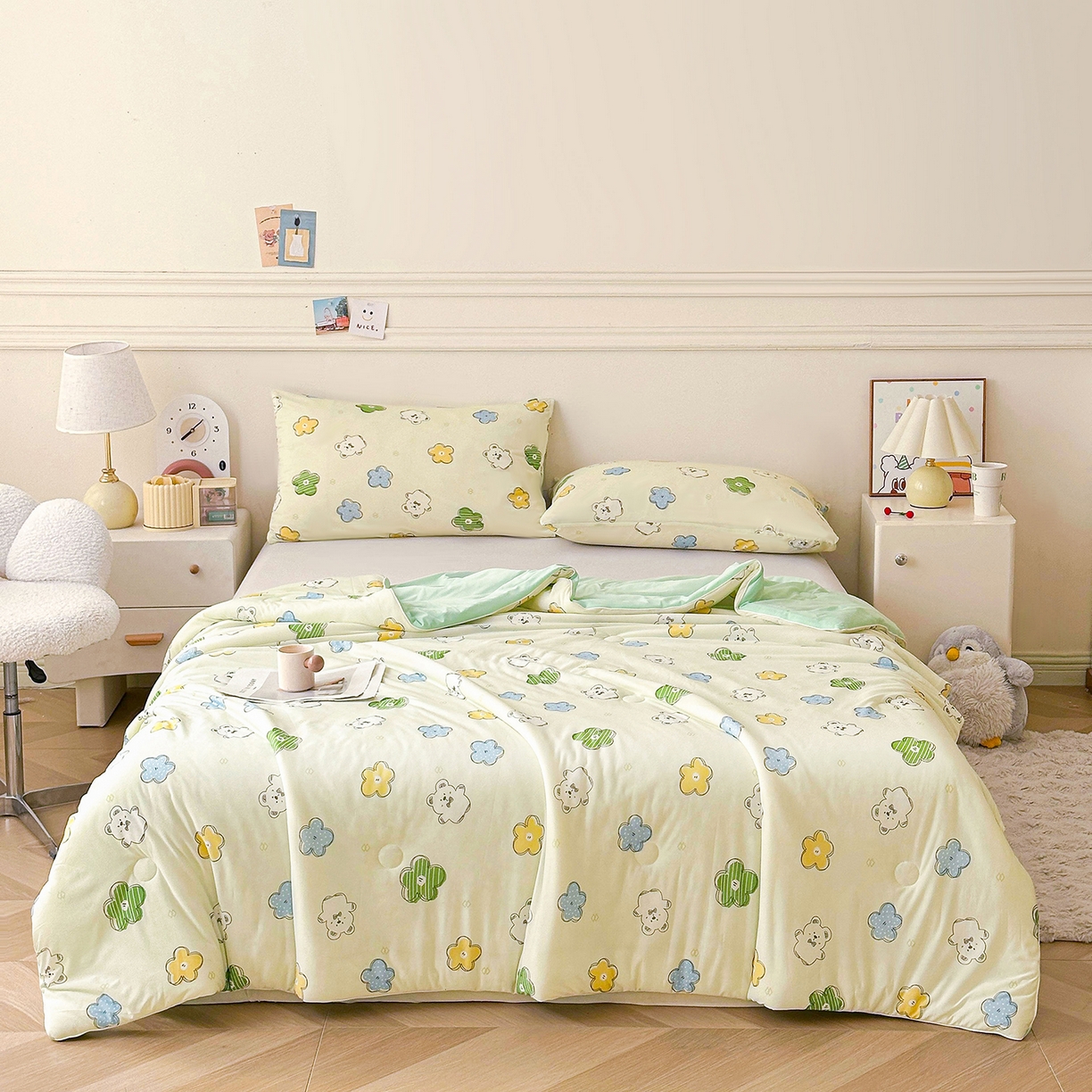 91家纺网 家纺一手货源 找家纺 悦织语 2026新款凉感丝（含氨纶）双面凉感冰丝夏凉被空调被 花花熊