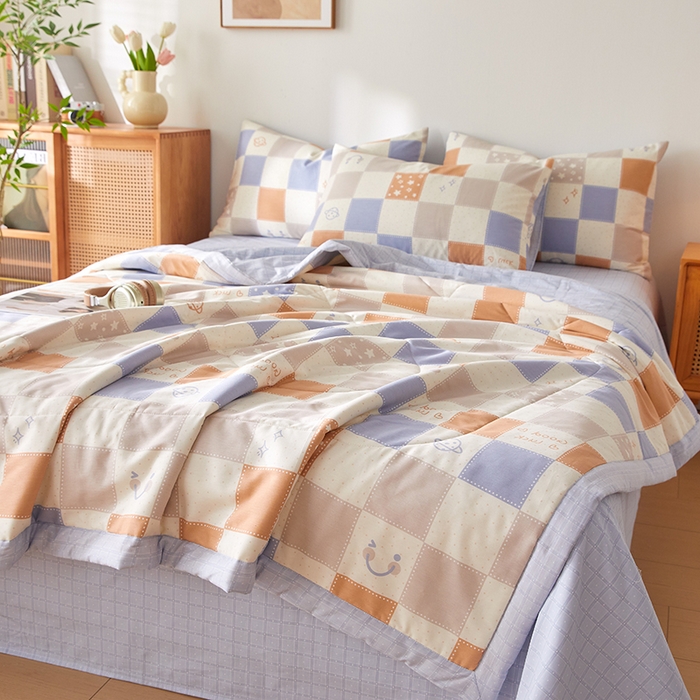 91家纺网 家纺一手货源 找家纺 海洋家纺 2026新款A类里外全棉棉花夏被-格子系列 风格二 格瑞斯