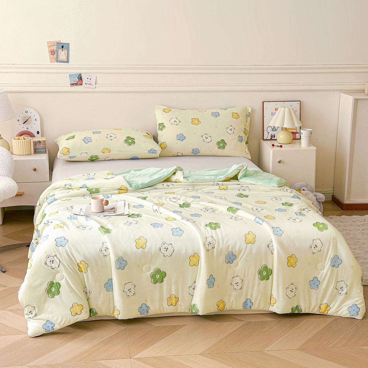 91家纺网 家纺一手货源 找家纺 悦织语 2026新款凉感丝（含氨纶）双面凉感冰丝夏凉被空调被 花花熊