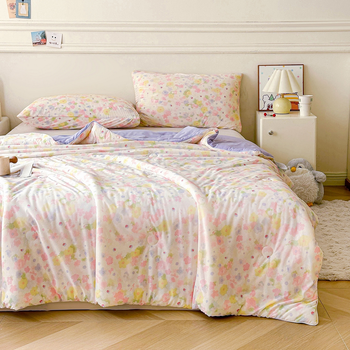 91家纺网 家纺一手货源 找家纺 悦织语 2026新款凉感丝（含氨纶）双面凉感冰丝夏凉被空调被 花间集