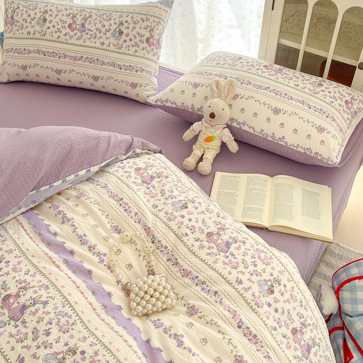 91家纺网 家纺一手货源 找家纺 瑞钰 2026新款直播热款高品质高克重泡泡纱泡芙纱四件套 庄园小姐