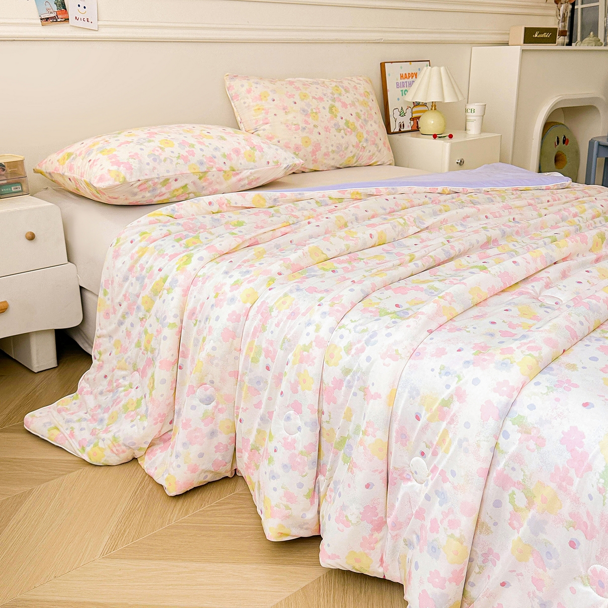 91家纺网 家纺一手货源 找家纺 悦织语 2026新款凉感丝（含氨纶）双面凉感冰丝夏凉被空调被 花间集