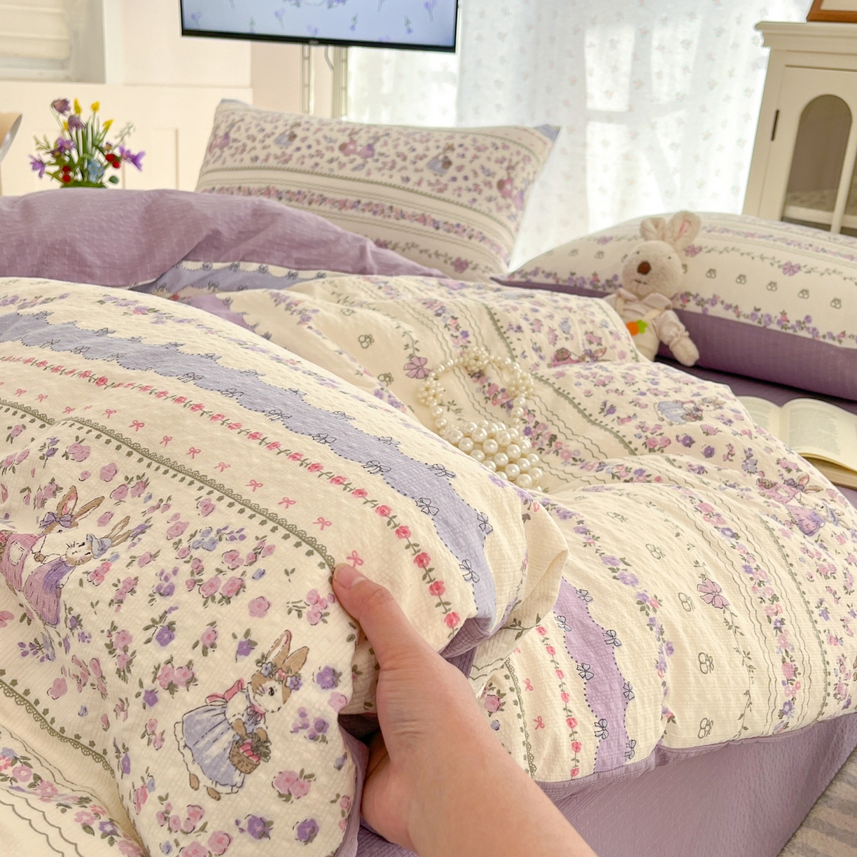 91家纺网 家纺一手货源 找家纺 瑞钰 2026新款直播热款高品质高克重泡泡纱泡芙纱四件套 庄园小姐