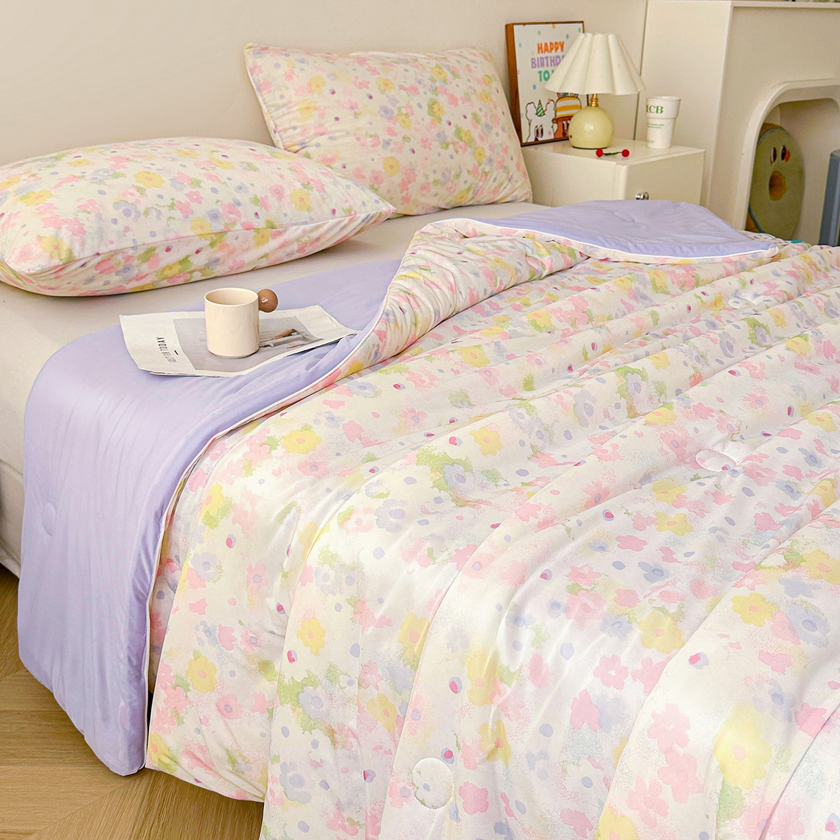 91家纺网 家纺一手货源 找家纺 悦织语 2026新款凉感丝（含氨纶）双面凉感冰丝夏凉被空调被 花间集