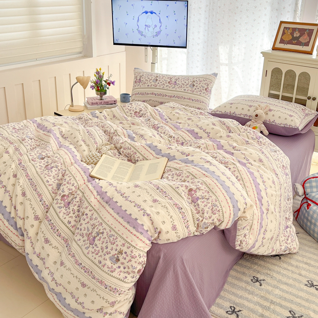 91家纺网 家纺一手货源 找家纺 瑞钰 2026新款直播热款高品质高克重泡泡纱泡芙纱四件套 庄园小姐