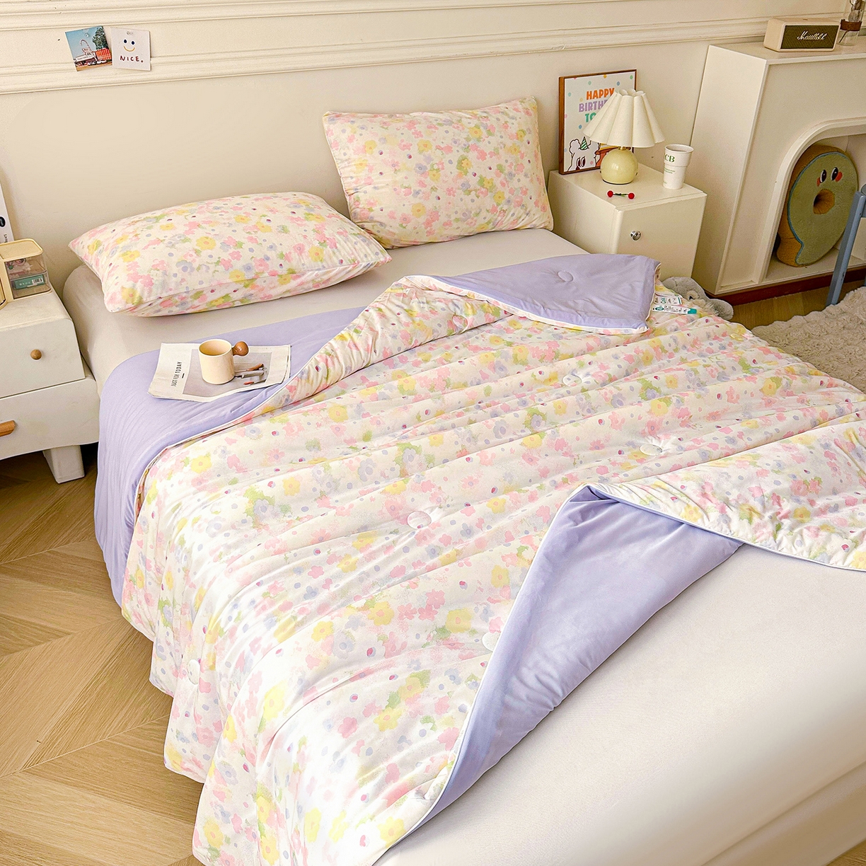 91家纺网 家纺一手货源 找家纺 悦织语 2026新款凉感丝（含氨纶）双面凉感冰丝夏凉被空调被 花间集