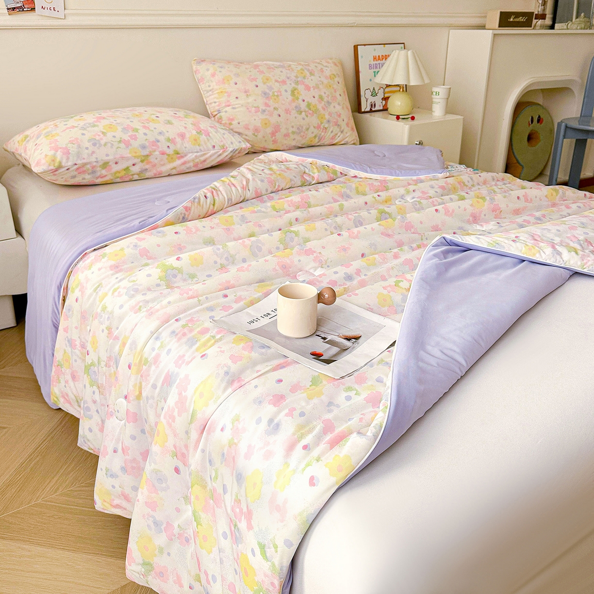 91家纺网 家纺一手货源 找家纺 悦织语 2026新款凉感丝（含氨纶）双面凉感冰丝夏凉被空调被 花间集