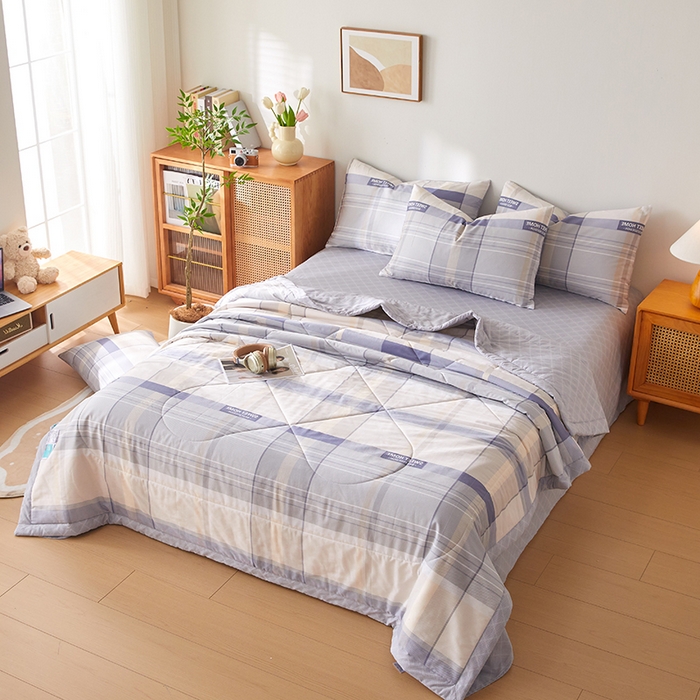 91家纺网 家纺一手货源 找家纺 海洋家纺 2026新款A类里外全棉棉花夏被-格子系列 风格二 格韵空间