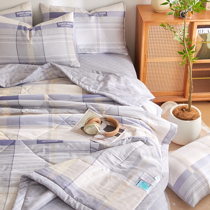 91家纺网 家纺一手货源 找家纺 海洋家纺 2026新款A类里外全棉棉花夏被-格子系列 风格二 格韵空间