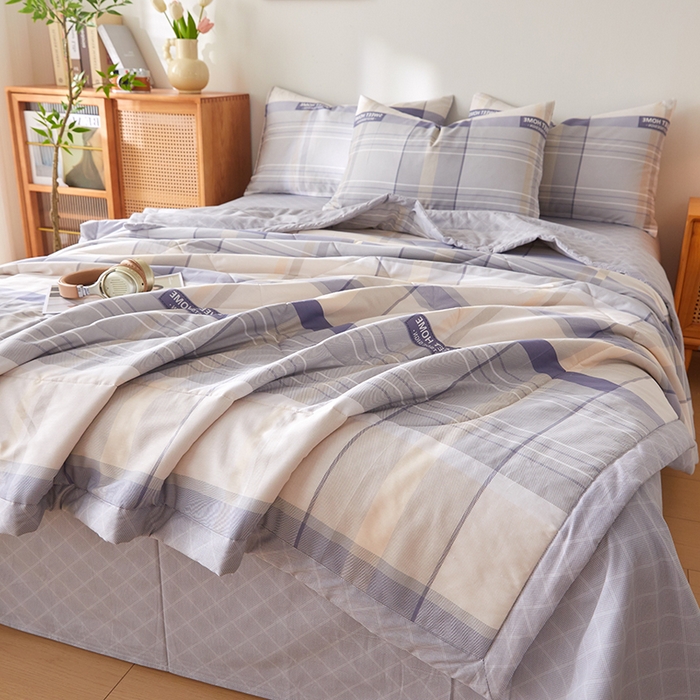 91家纺网 家纺一手货源 找家纺 海洋家纺 2026新款A类里外全棉棉花夏被-格子系列 风格二 格韵空间