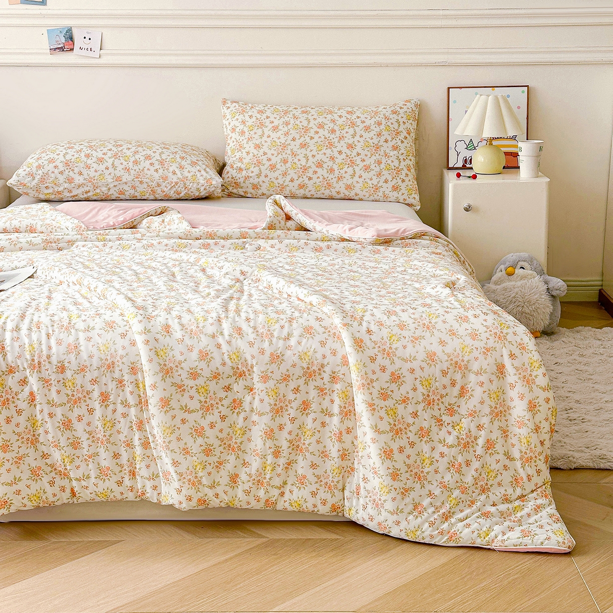 91家纺网 家纺一手货源 找家纺 悦织语 2026新款凉感丝（含氨纶）双面凉感冰丝夏凉被空调被 花蔓