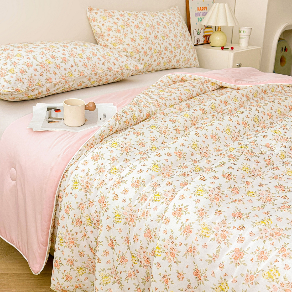 91家纺网 家纺一手货源 找家纺 悦织语 2026新款凉感丝（含氨纶）双面凉感冰丝夏凉被空调被 花蔓