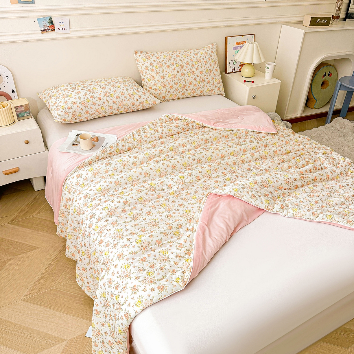 91家纺网 家纺一手货源 找家纺 悦织语 2026新款凉感丝（含氨纶）双面凉感冰丝夏凉被空调被 花蔓