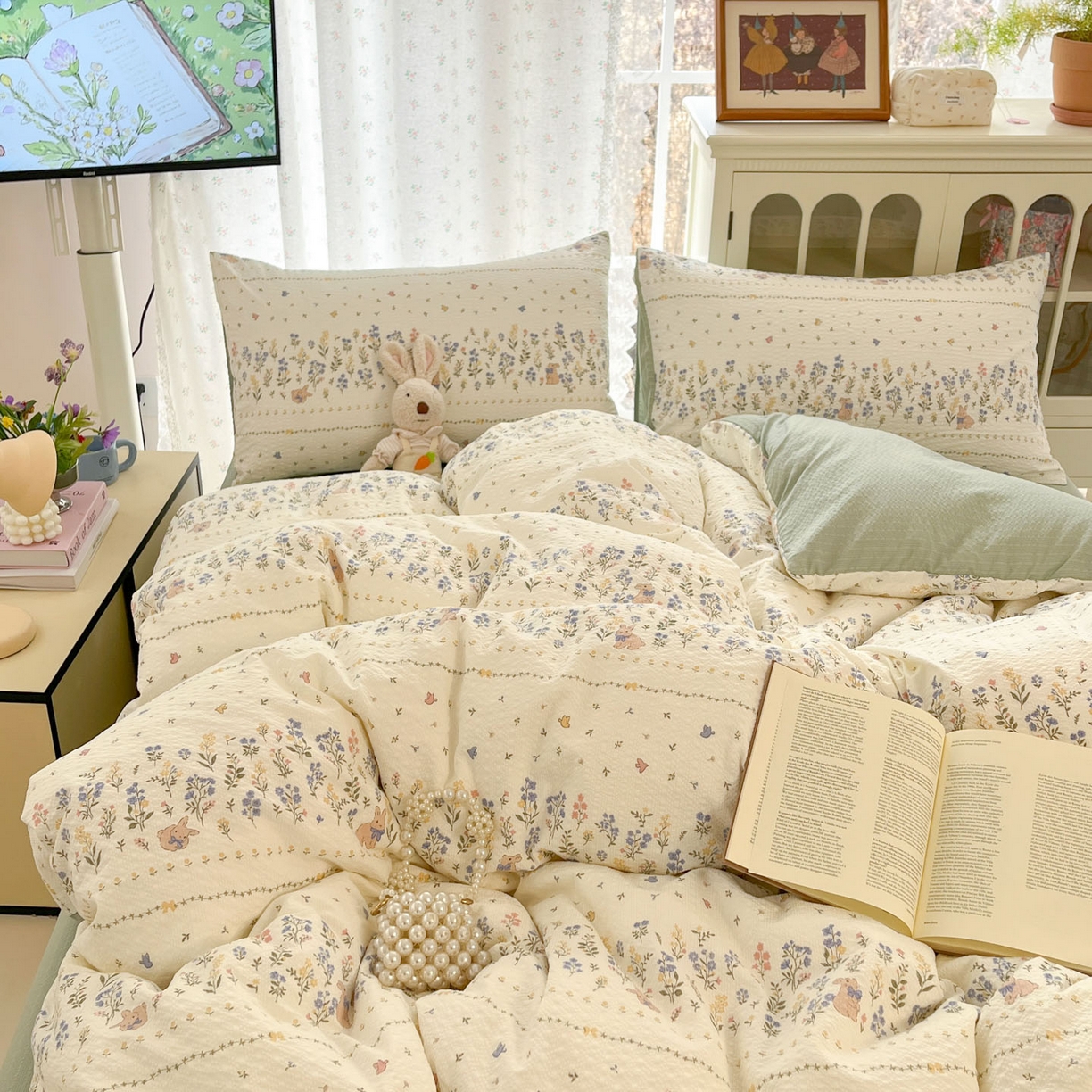 91家纺网 家纺一手货源 找家纺 瑞钰 2026新款直播热款高品质高克重泡泡纱泡芙纱四件套 春天