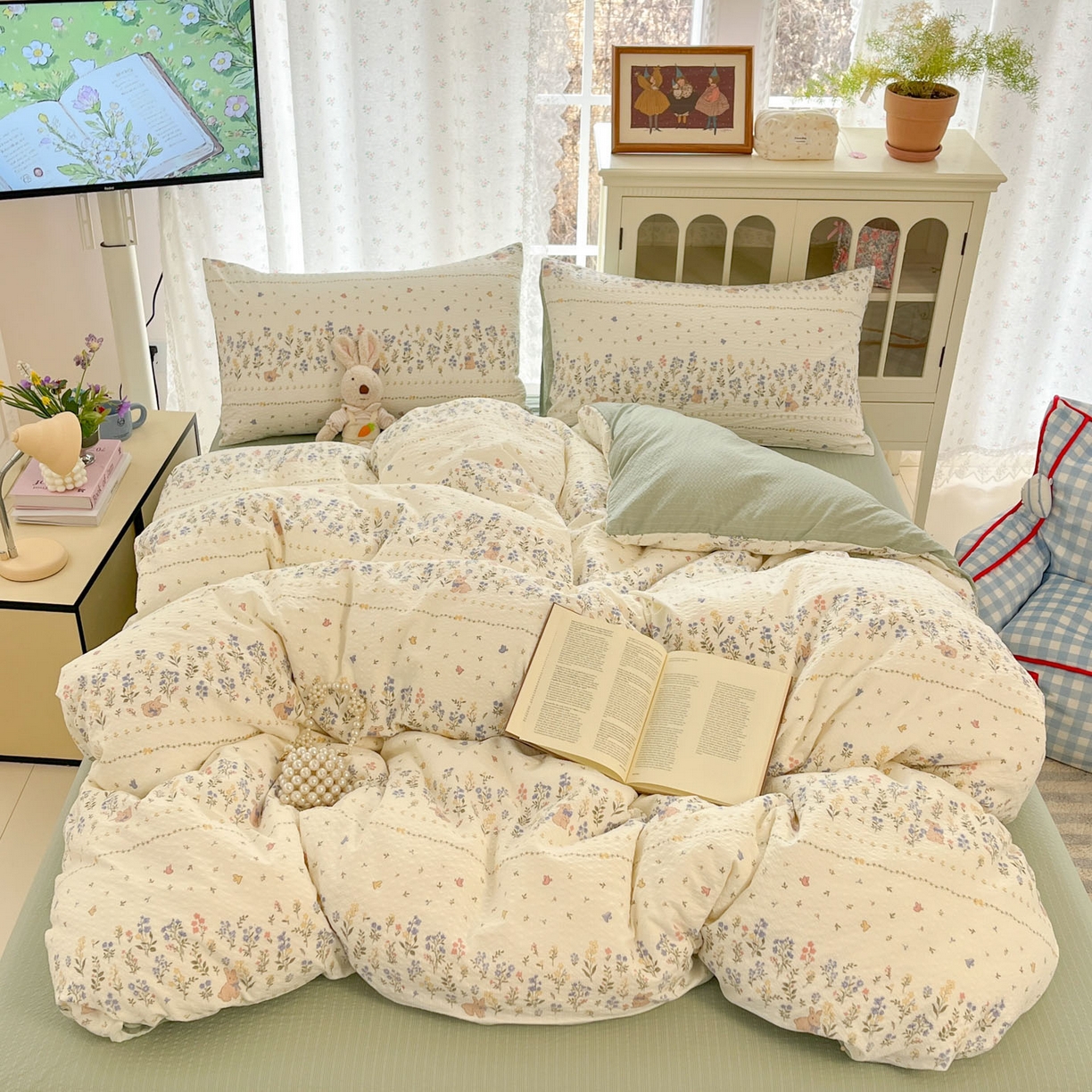 91家纺网 家纺一手货源 找家纺 瑞钰 2026新款直播热款高品质高克重泡泡纱泡芙纱四件套 春天