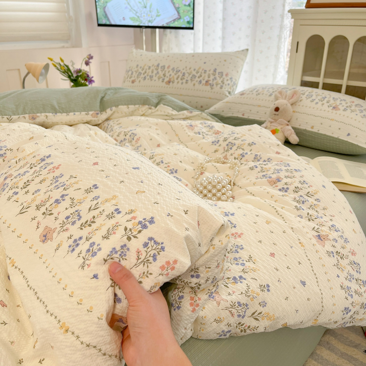 91家纺网 家纺一手货源 找家纺 瑞钰 2026新款直播热款高品质高克重泡泡纱泡芙纱四件套 春天