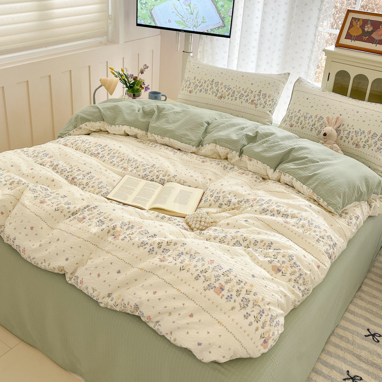 91家纺网 家纺一手货源 找家纺 瑞钰 2026新款直播热款高品质高克重泡泡纱泡芙纱四件套 春天