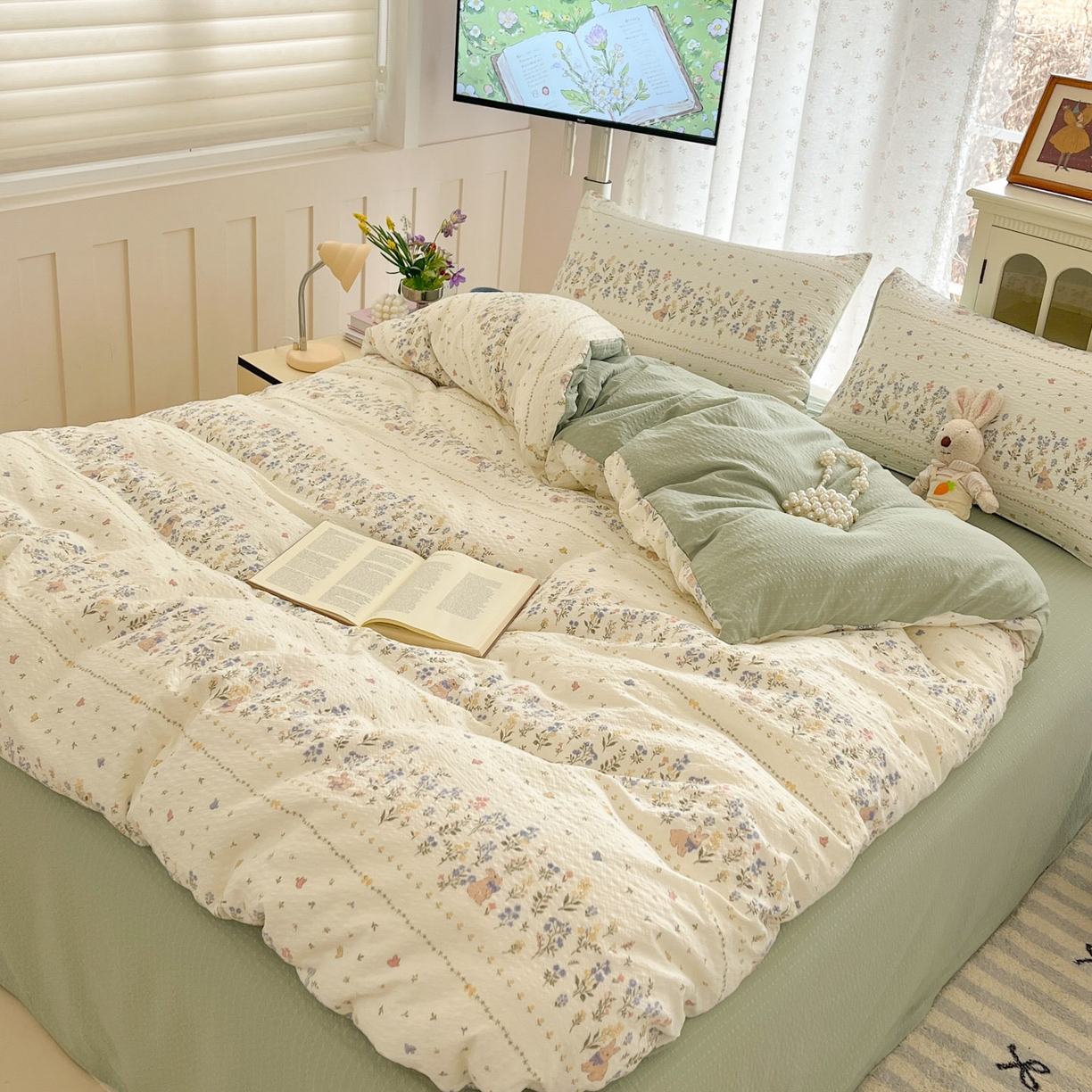 91家纺网 家纺一手货源 找家纺 瑞钰 2026新款直播热款高品质高克重泡泡纱泡芙纱四件套 春天