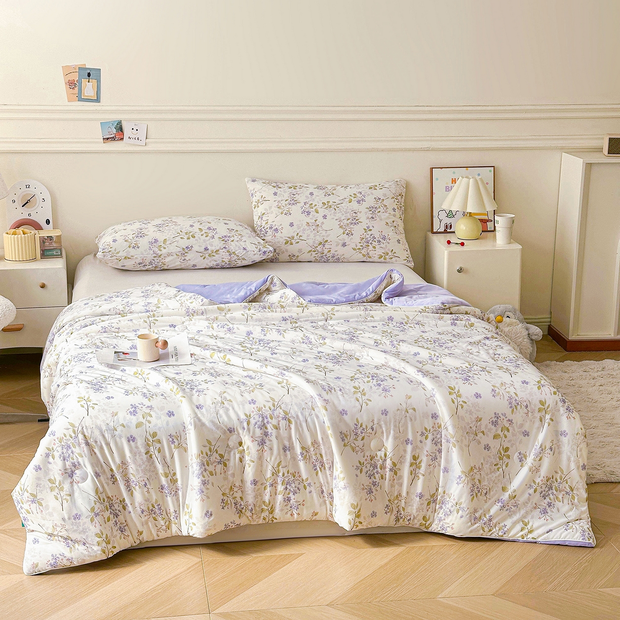 91家纺网 家纺一手货源 找家纺 悦织语 2026新款凉感丝（含氨纶）双面凉感冰丝夏凉被空调被 花漾