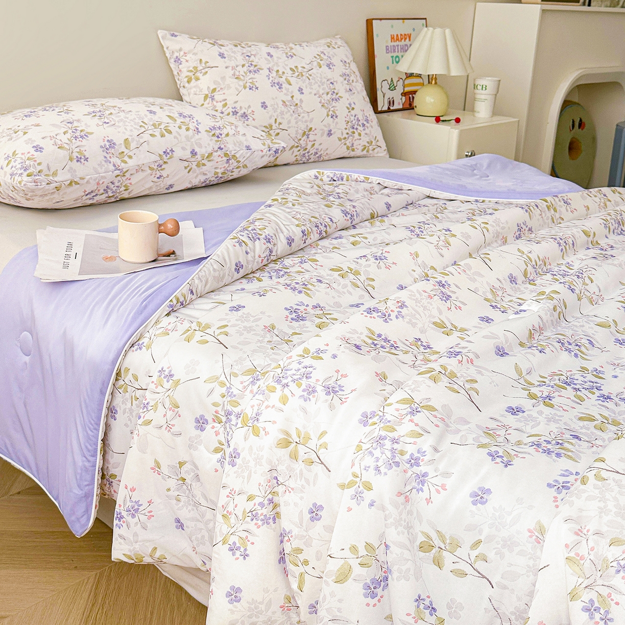 91家纺网 家纺一手货源 找家纺 悦织语 2026新款凉感丝（含氨纶）双面凉感冰丝夏凉被空调被 花漾